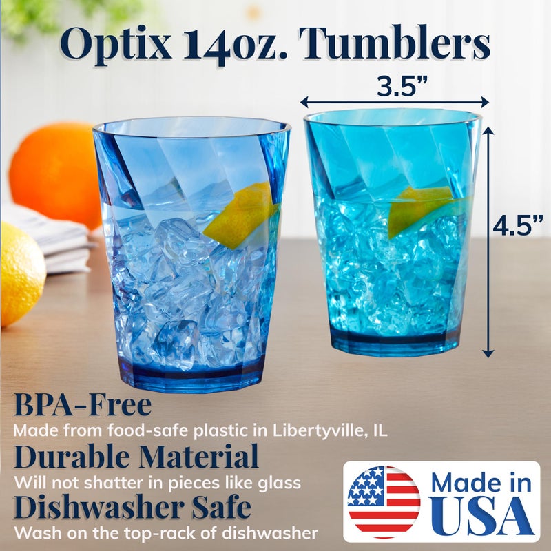 US Acrylic Optix Plastic Reusable Drinking Glasses (Set of 8) 14oz Rocks Cups in Coastal Colors | BPA-Free Tumblers, Made in USA | Top-Rack Dishwasher Safe - Image 2